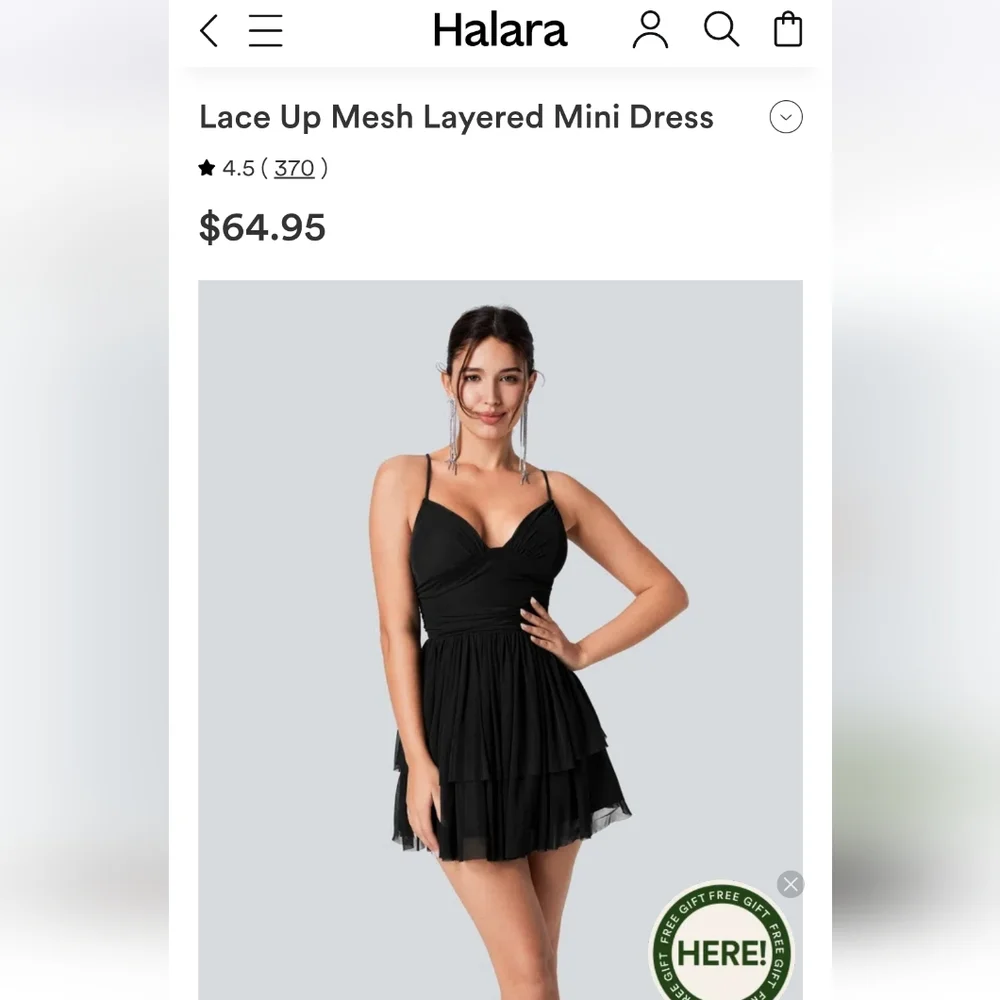 HALARA Elegant Black Mini Dress with Spaghetti Straps - Picture 1 of 6